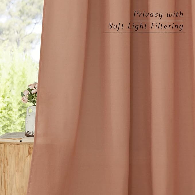 NICETOWN Rustic Linen 102 inch Long Curtains for Living Room, Grommet Privacy Added Thick Linen Weave with Light Filter Window Curtains & Drapes for Bedroom, Terracotta, W55 x L102, 2 Panels