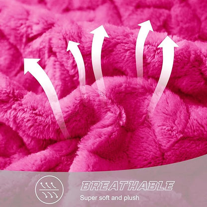 Exclusivo Mezcla Fleece Throw Blanket for Couch and Bed, 50x70 Inches Soft Cozy Jacquard Flannel Blankets, Lightweight Fuzzy Plush Warm Throws for Women, Hot Pink