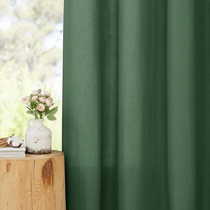 NICETOWN Olive Green Thick Linen Curtains 72" Length, Grommet Privacy Window Treatments Linen Weave with Light Penetration Vertical Drapes for Farmhouse/Home Office, W42 x L72, 2 Panels
