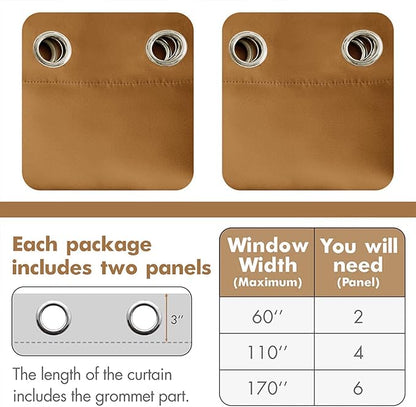 MIULEE Blackout Curtains for Bedroom Living Room Thermal Insulated Room Darkening Grommet Top Solid Light Blocking Drapery Set of 2 Window Panels 52 x 72 Inches Golden Brown