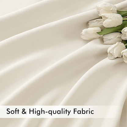 MIULEE Beige White Back Tab Blackout Curtains 63 Inch Length 2 Panels Set for Living Room Bedroom Privacy, Rod Pocket/Pinch Pleat Thermal Insulated Room Darkening Pleated Light Blocking Drapes