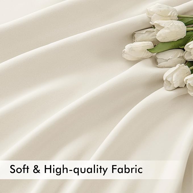 MIULEE Beige White Back Tab Blackout Curtains 84 Inch Length 2 Panels Set for Living Room Bedroom Privacy, Rod Pocket/Pinch Pleat Thermal Insulated Room Darkening Pleated Light Blocking Drapes