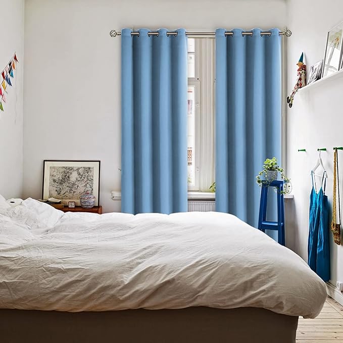 BGment Room Darkening Curtains 84 Inches Long - Grommet Thermal Insulated Drapes Window Treatment Curtains for Bedroom, 2 Panels, 52 x 84 Inch, Sky Blue