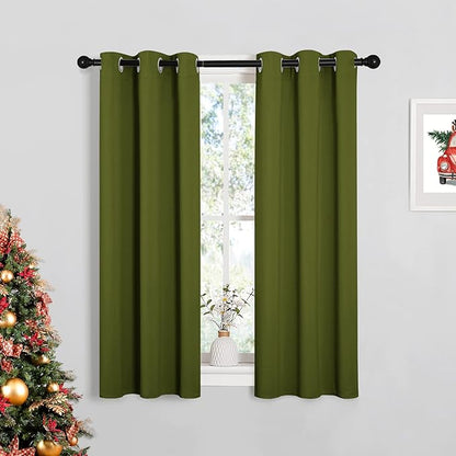 NICETOWN Christmas Bedroom Curtain Panels Blackout Draperies, Thermal Insulated Solid Grommet Blackout Drapes for Window Decoration (1 Pair, 29 by 45 inches, Olive Green)