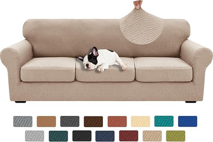 XINEAGE 2026 New 4 Pieces Extra Large Couch Covers for 3 Cushion Sofa Super Stretch Sofa Cover for 3 Large Seat Cushion Universal Slip Cover for Living Room (Khaki), 91"-110"(3 Cushions)