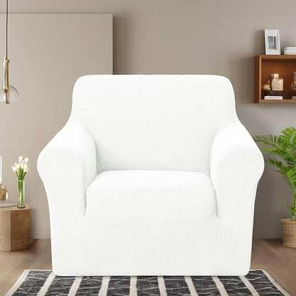 U-NICE HOME Stretch Recliner Chair Cover, Pet Friendly Armchair Slipcover Furniture Protector, Washable Couch Cover, Ivory White