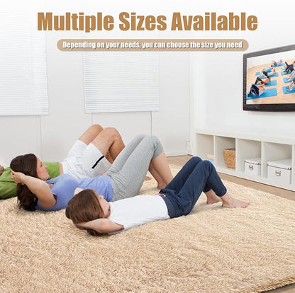 9x12 Fluffy Area Rugs for Living Room,Large Fuzzy Shag Area Rug for Bedroom,Beige Soft Non-Shedding Indoor Plush Carpet for Kids Bedroom Nursery Home Decor