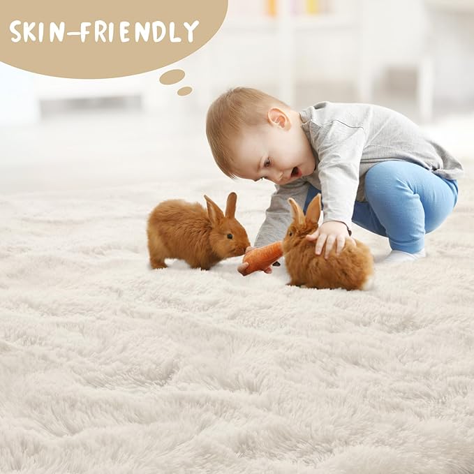 LOCHAS Ultra Soft Indoor Modern Area Rugs 2x8, Fluffy Living Room Carpets for Children Bedroom Home Decor Nursery Rug, Cream