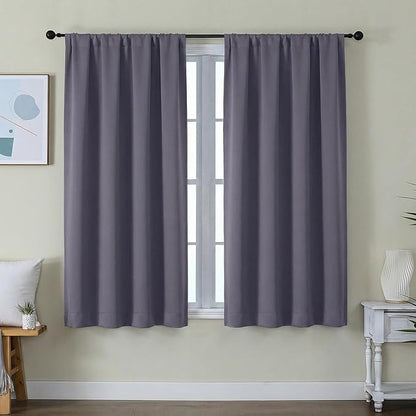 Simplebrand Ava Greyish Purple Short Blackout Curtains for Bedroom 54 Inches Long 2 Panels Set, Solid Thermal Insulated, Energy Saving Window Treatment Curtains Blackout Drapes, W40 x L54 Inch