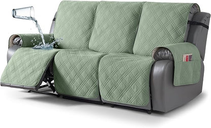 TAOCOCO 100% Waterproof Recliner Sofa Cover, Non Slip Split Couch Covers for Reclining Couches with Straps, Washable Reclining Sofa Cover Furniture Protector for Kids Pets(3 Seater, Sage Green)
