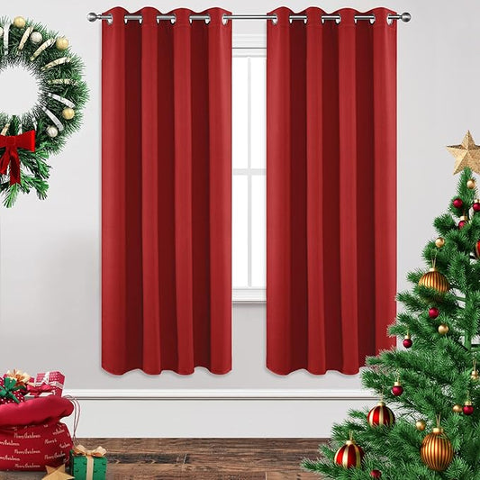 Joydeco Blackout Curtains 72 Inch Length 2 Panels Set, Thermal Insulated Long Curtains& Drapes 2 Burg, Room Darkening Grommet Drapes for Living Room Bedroom Window (W52 x L72 Inch, Red)