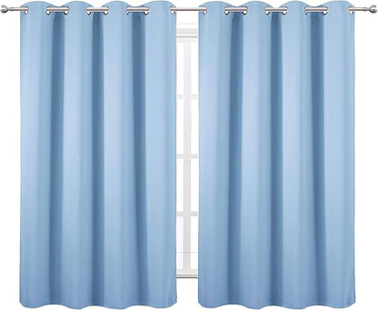 LEMOMO Blackout Curtains 52 x 45 inch/Sky Blue Curtains Set of 2 Panels/Thermal Insulated Room Darkening Bedroom Curtains