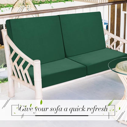 Newwiee Set of 4 Stretch Patio Cushion Covers Sofa Couch Seat Chair Slipcovers Cushion Cover Replacement Furniture Protector for Pets Washable(Pine Green,Seat Cover,Solid)