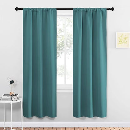 NICETOWN Blackout Curtains for Living Curtains, Three Pass Microfiber Noise Reducing Thermal Insulated Solid Rod Pocket Blackout Window Curtains for Kids Room (Sea Teal, 2 Panels, 34-inch x 72-inch)