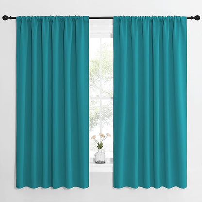 NICETOWN Peacock Blue Blackout Curtains Panels for Window, Thermal Insulated Rod Pocket Blackout Drapes/Draperies for Living Room (2 Panels, W62 x L63 inches)
