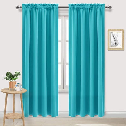 DWCN Blackout Curtains Room Darkening Thermal Insulated Bedroom Curtains Window Curtain Panels, 52 x 84 inches Long, Set of 2 Turquoise Rod Pocket Drapes