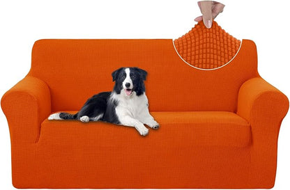 U-NICE HOME Oversized Stretch Loveseat Couch Cover Sofa Covers Washable Sofa Slipcover Furniture Protector for 2 Cushion Couch Sofa Pet Friendly, Orange