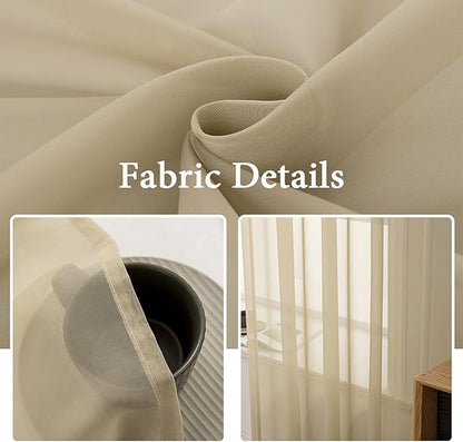 MIULEE 2 Panels Solid Color Sheer Window Curtains Elegant Window Voile Panels/Drapes/Treatment for Bedroom Living Room (54X63 Inches Beige)