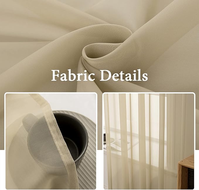 MIULEE Solid Color Sheer Window Curtains Elegant Window Voile Panels/Drapes/Treatment for Bedroom Living Room 2 Panels 54 X 45 Inches Beige