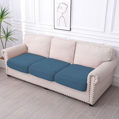 hyha Waterproof Couch Cushion Covers for Pets, Non Slip Sofa Seat Cover for Dogs Washable, Soft Thick Stretch Jacquard Fabric, Sofa Slipcovers with Elastic Bottom (3 Pieces, Blue)