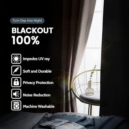 SimpleHome 100% Blackout Curtains for Bedroom,Thermal Insulated Cream Grommet Window Drapes Room Darkening Curtains for Living Room with Black Back,42 x 36 Inch,2 Panels
