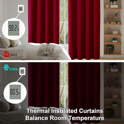 Simplebrand Ava Red Blackout Curtains for Bedroom 63 Inch Length 2 Panels Set, Nursery Thermal Insulated Energy Saving Rod Pocket Window Treatment Curtains Blackout Drapes, W40 x L63 Inch, Red