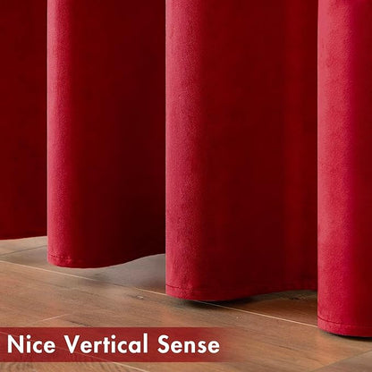 MIULEE Christmas Red Velvet Curtains Elegant Grommet Curtains Thermal Insulated Soundproof Room Darkening Curtains/Drapes for Classical Living Room Bedroom Theater Decor 52 x 84 Inch Set of 2
