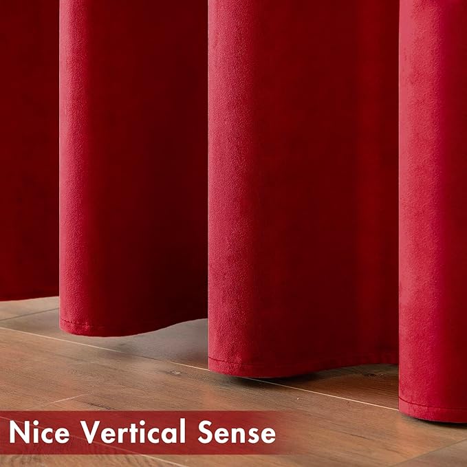 MIULEE Christmas Red Velvet Curtains Elegant Grommet Curtains Thermal Insulated Soundproof Room Darkening Black Out Drapes for Classical Living Room Bedroom Decor 52 x 96 Inch Length Set of 2