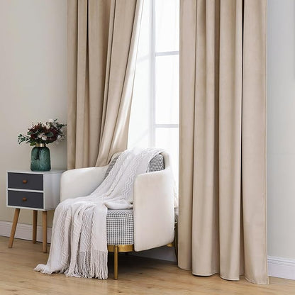 MIULEE Velvet Curtains 96 inches 2 Panels - Luxury Blackout Curtains for Bedroom Living Room Thermal Insulated Super Soft Window Drapes Rod Pocket & Back Tab, Camel Beige, W52 x L96 inches