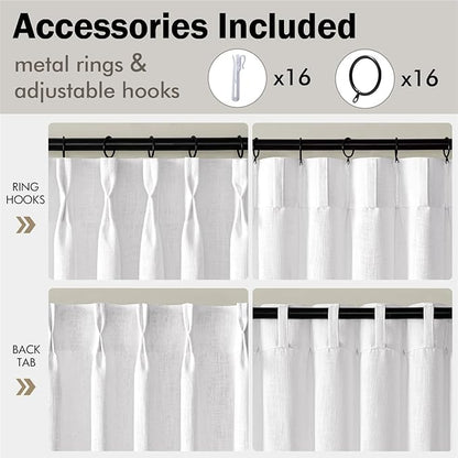 MIULEE Pinch Pleated Thick Linen Curtains 84 Inches Long 2 Panels, White Linen Texture Memory Trained Drapes for Living Room Bedroom, Pinch Pleat Light Filtering Farmhouse Window Curtains with Hooks