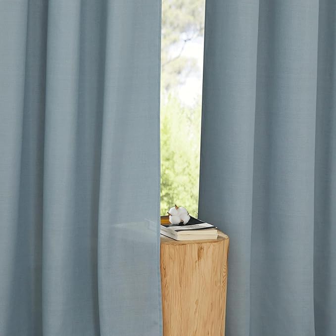 NICETOWN Rustic Linen 132 inch Long Curtains for Living Room, Grommet Privacy Added Thick Linen Weave with Light Filter Window Curtains & Drapes for Bedroom, Stone Blue, W55 x L132, 2 Panels