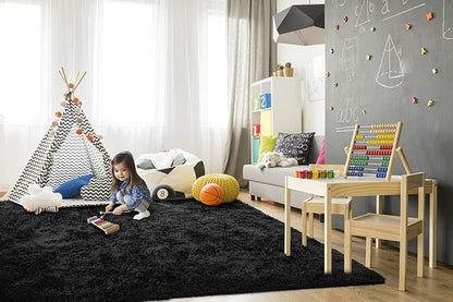 TWINNIS Super Soft Shaggy Rugs Fluffy Carpets, 6x9 Feet, Indoor Modern Plush Area Rugs for Living, Bed Room Kids Room Nursery Home Decor, Upgrade Anti-Skid Durable Rectangular Fuzzy Rug, Black