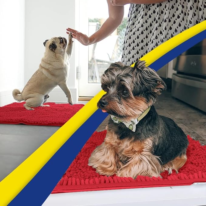 Muddy Mat® | Super Absorbent Door Mat Indoor, Microfiber Quick Dry Chenille Entryway Rug, Non-Slip Front Door Mat, Indoor Mats for Entryway, Machine Washable Pet Rug, Red 3ft x 8ft