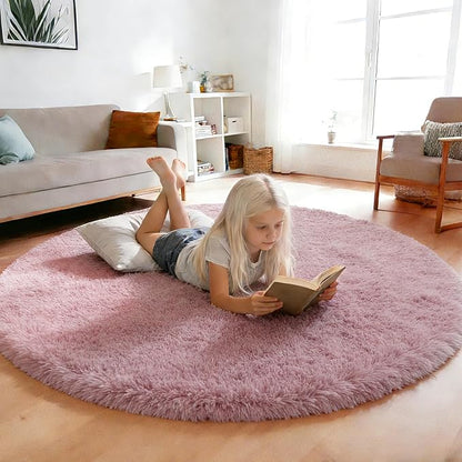 yulidayang Fluffy Round Area Rugs for Bedroom,Blush 4'X4'Shag Circle Area Rugs for Living Room,Non Slip Fuzzy Plush Rug for Kids Room Boys Girls Room and Dorm