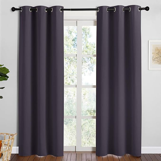 NICETOWN Greyish Purple Blackout Curtains 84 inches Length for Dining Room, 2 Panels, 34" Wide, Thermal Insulated Long Drapes for Window