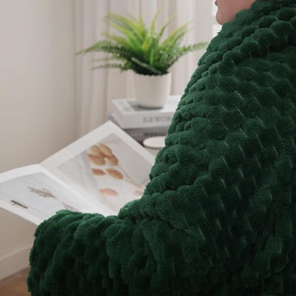 Dark Hunter Green Throw Blanket 50"×60" inches Fuzzy 3D Jacquard Decorative Flannel Fleece Super Soft Plush Cozy Blanket for Couch Sofa Chair Lightweight