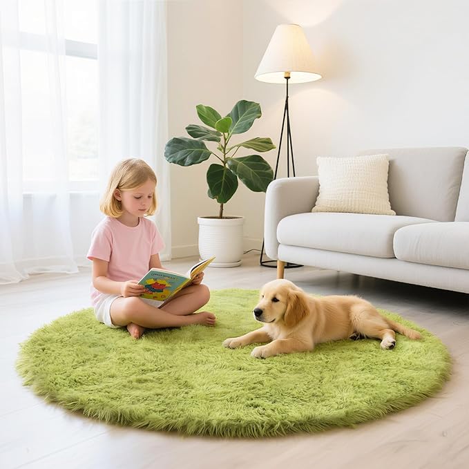 yulidayang Fluffy Round Area Rugs for Bedroom,3'X3'Shag Circle Area Rugs for Living Room,Non Slip Fuzzy Plush Rug for Kids Room Boys Girls Room and Dorm Home Classroom Rug