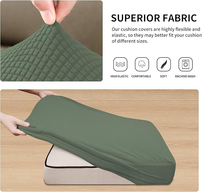 Easy-Going Stretch 4 Pieces Couch Cushion Covers for Sectional Sofa Left/Right L Shape Chaise Lounge Sofa Seat slipcover Anti-Slip Sofa Cover Soft (3 Seater + 1 Chaise, Greyish Green)