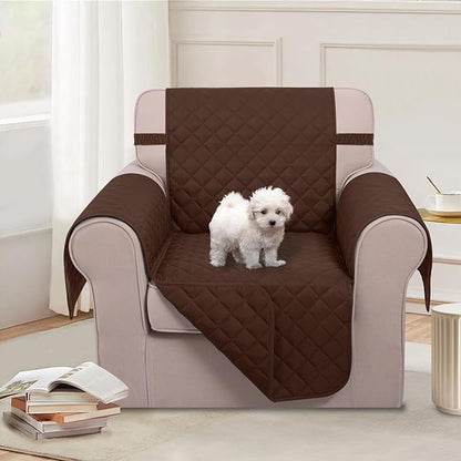 U-NICE HOME Reversible Oversized Chair Covers Quilted Water Repellent Pet Protectors with Elastic Straps(28''Armchair, Brown/Brown)