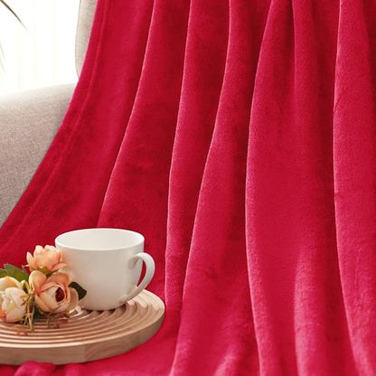 Exclusivo Mezcla Fleece Blanket Twin Size for Bed, Super Soft and Warm, All Season, Cozy, Plush, Lightweight, 60x80 Inches Red