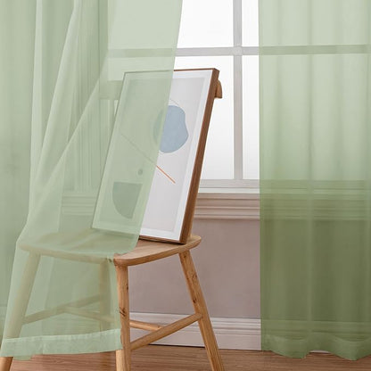 Chyhomenyc Light Green Sheer Curtains 36 inch Length 2 Panels Set, Light Filtering Voile Short Window Curtians for Bathroom Living Room Farmhouse Small Windows, Each 42Wx36L in, 2PCS