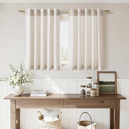 Nanspring Beige Curtains for Kitchen Windows Over Sink 36 inch Length Rustic Farmhouse Linen Blend Semi Sheer Curtains Back Tab and Rod Pocket Small Window Curtain for Cafe 30 x 36 Inch,2 Panels