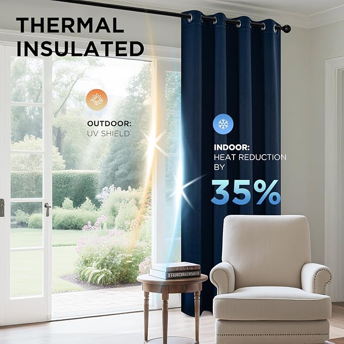 Joydeco Blackout Curtains 108 Inch Length 2 Panels Set, Thermal Insulated Long Curtains& Drapes 2 Burg, Room Darkening Grommet Drapes for Living Room Bedroom Window (W52 x L108 Inch, Navy Blue)