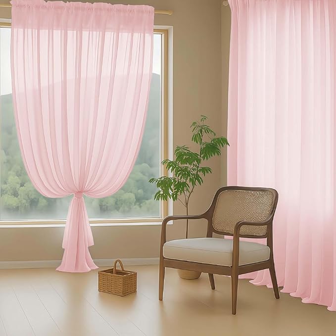 Blush Pink Sheer Curtains 90 Inches Long 2 Panels, Light Filtering Solid Sheer Curtains for Bedroom Living Room, Lightweight Soft Airy Voile Sheer Drapes, Dual Rod Pocket, 2x42Wx90L Inches
