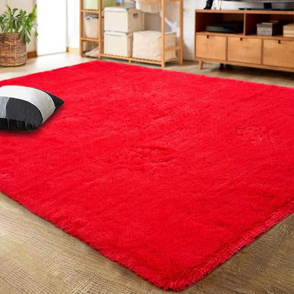 LOCHAS Ultra Soft Indoor Modern Area Rugs Fluffy Living Room Carpets for Children Bedroom Home Decor Nursery Rug 6x9 Feet, Red