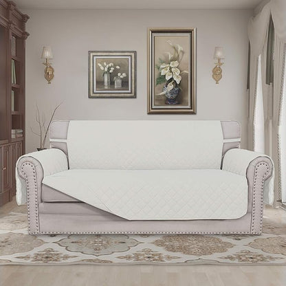 Easy-Going Sofa Slipcover Reversible Loveseat Sofa Cover Couch Cover for 2 Cushion Couch Furniture Protector with Elastic Straps for Pets Kids Dog Cat (Oversized Loveseat, Ivory/Ivory)