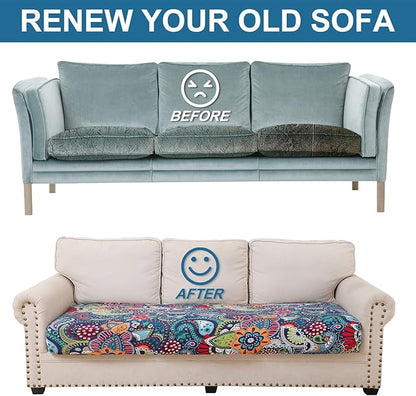 Smiry Printed Couch Cushion Covers, Stretch Soft Couch Covers for Sofa, Washable Non-Slip Sofa Slipcover Furniture Protector for Indoor and Outdoor (3 Pack, Blue Green)