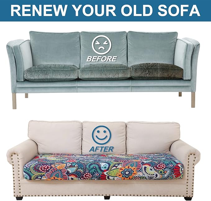 Smiry Printed Couch Cushion Covers, Stretch Soft Couch Covers for Sofa, Washable Non-Slip Sofa Slipcover Furniture Protector for Indoor and Outdoor (Medium, Blue Green)