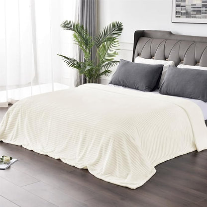 BEDELITE Fleece Blanket King Size – 3D Ribbed Jacquard Soft and Warm Decorative Fuzzy Blankets – Cozy, Fluffy, Plush Lightweight Throw Blankets for Couch, Bed, Sofa(Cream, 108x90 inches)