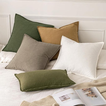 MIULEE Decorative Linen Euro Sham Pillow Covers 24x24 Inch Tan TaupeBoho Farmhouse Neutral Winter Couch Throw Pillows for Bed Pack of 2 Accent Modern Pillowcase Sofa Livingroom Home Decor